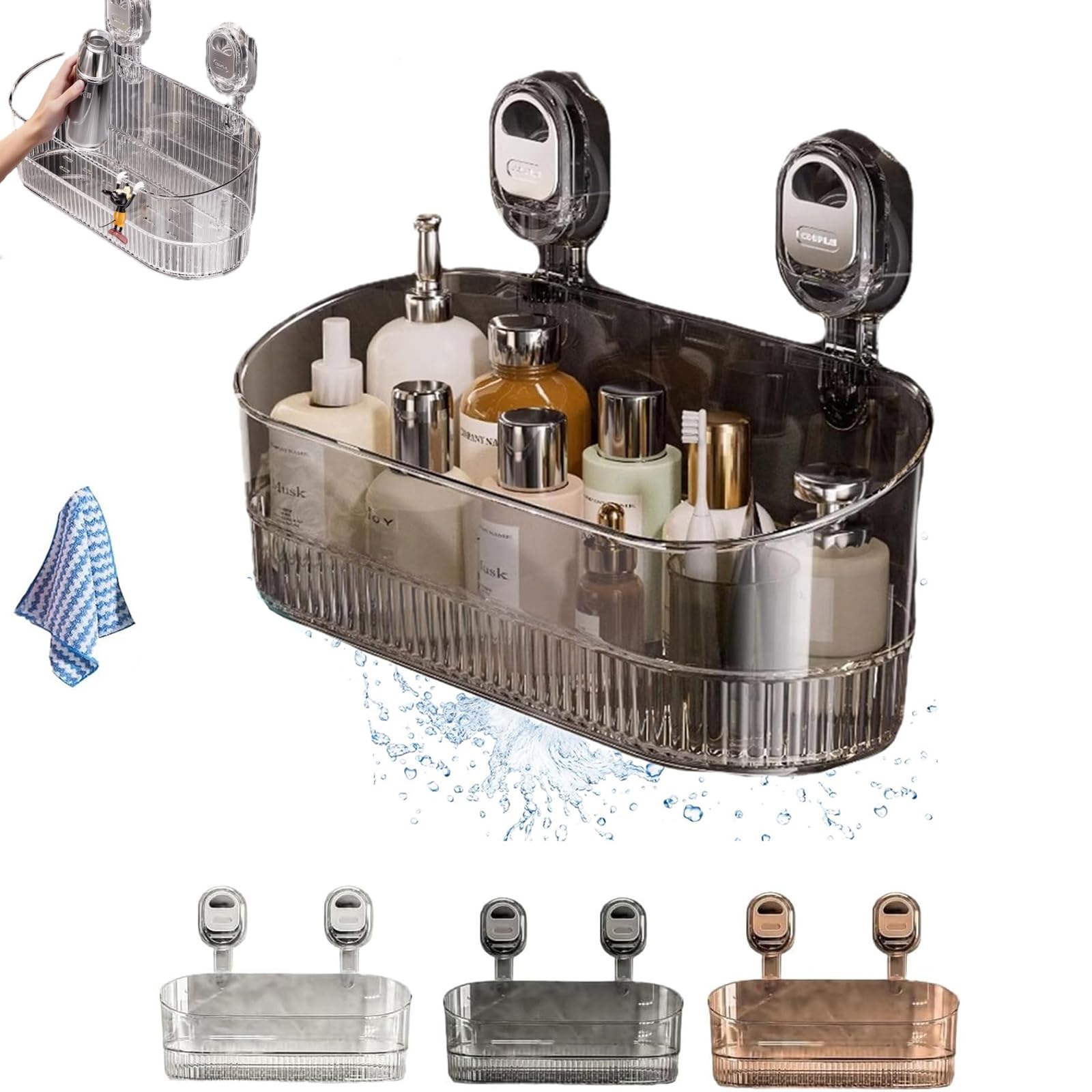 GCLZT No-Drill Bathroom Suction Storage Box No Drill Bathroom Drain Rack Shower Caddy Suction Cup Wall Mount Organizer