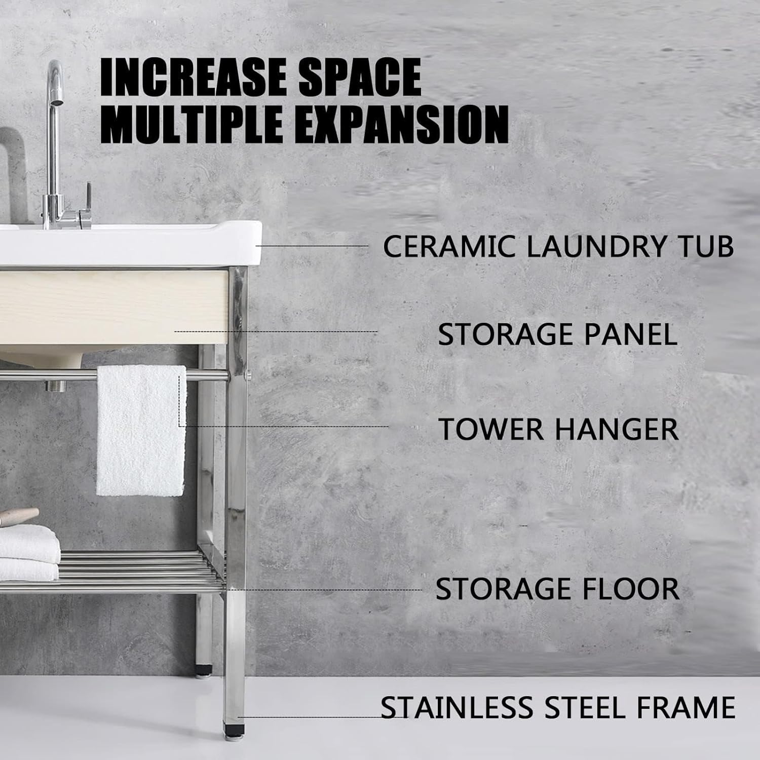 Ceramic Utility Sink with Washboard Set, Freestanding Laundry Utility Sink, Bathroom Washbasin with Bracket and Drain Kit for Laundry Room Utility Room Garage Basement Outdoor and Indoor