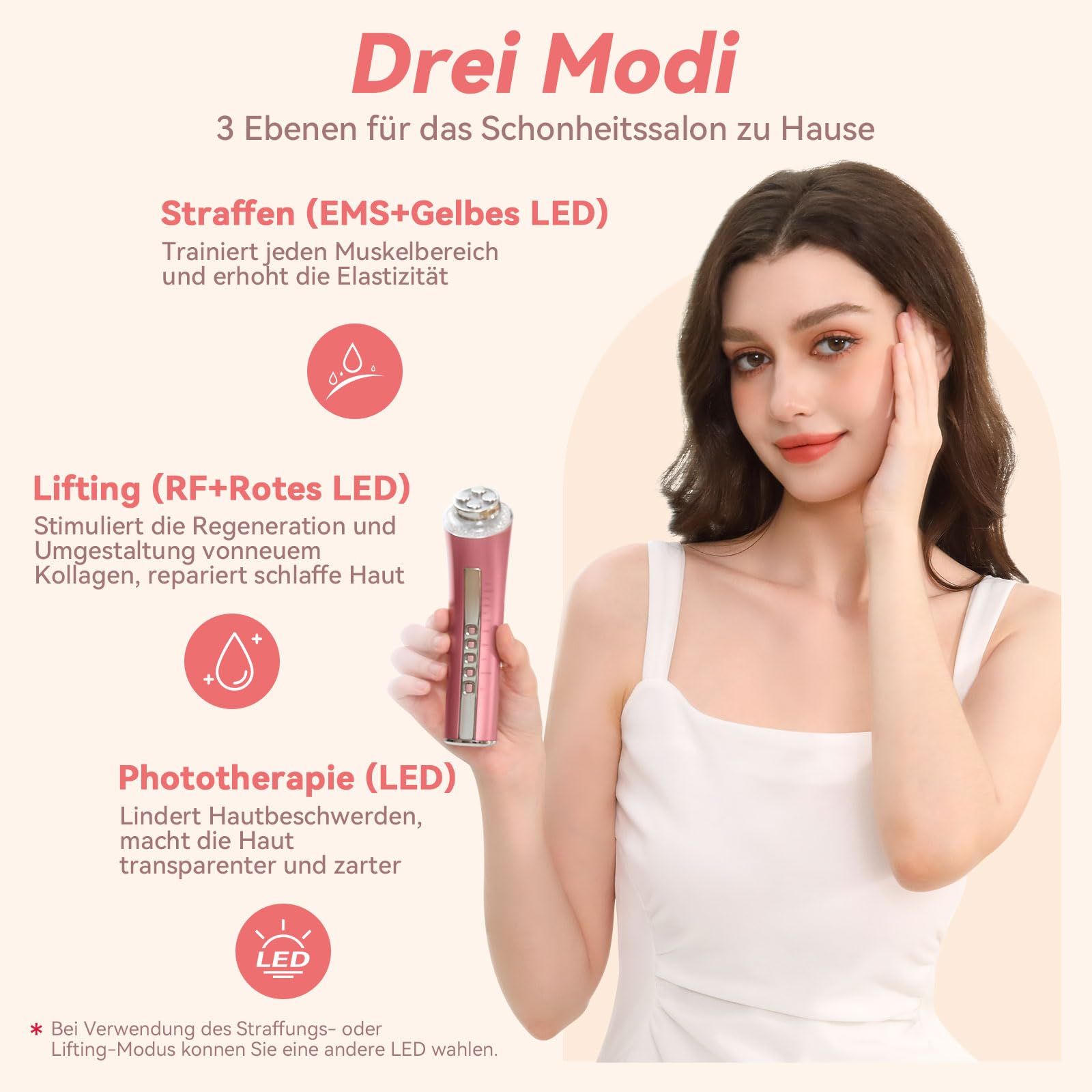 CARER BEAUTY Gesichtsmassagegerät Gegen Falten RF Schönheitsgerät mit 3 LED Licht EMS Phototherapie für Anti-Aging Faltenreduzierung feine Linienreduktion