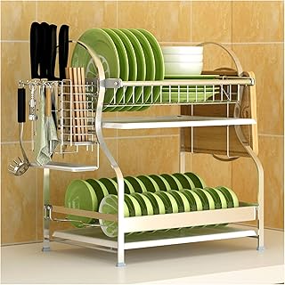 Stojaki na naczynia Rack kuchenny 304 stelaż ze stali nierdzewnej Rack stojak odpływowy 2-warstwowy stojak do przechowywania suszenia dania, pałeczki i stojak naczyń Zestaw kuchennych półek na naczyni