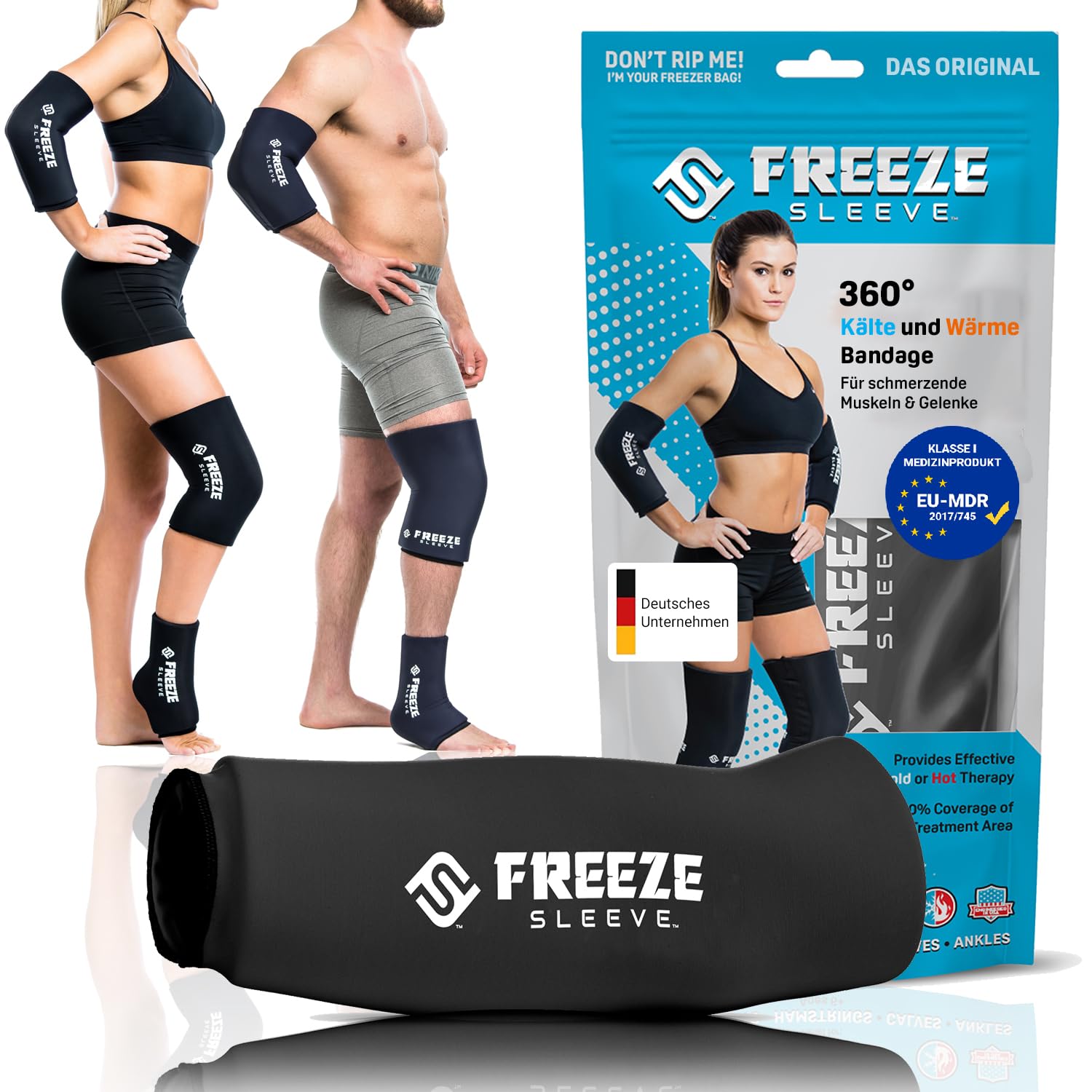 FREEZE SLEEVE Kühlbandage mit Wärmefunktion. Wiederverwendbar und hält von selbst mit 360° Wirkung Kühlpack für Knie Ellbogen Gelenke hilft bei Tennisarm Knieschmerzen