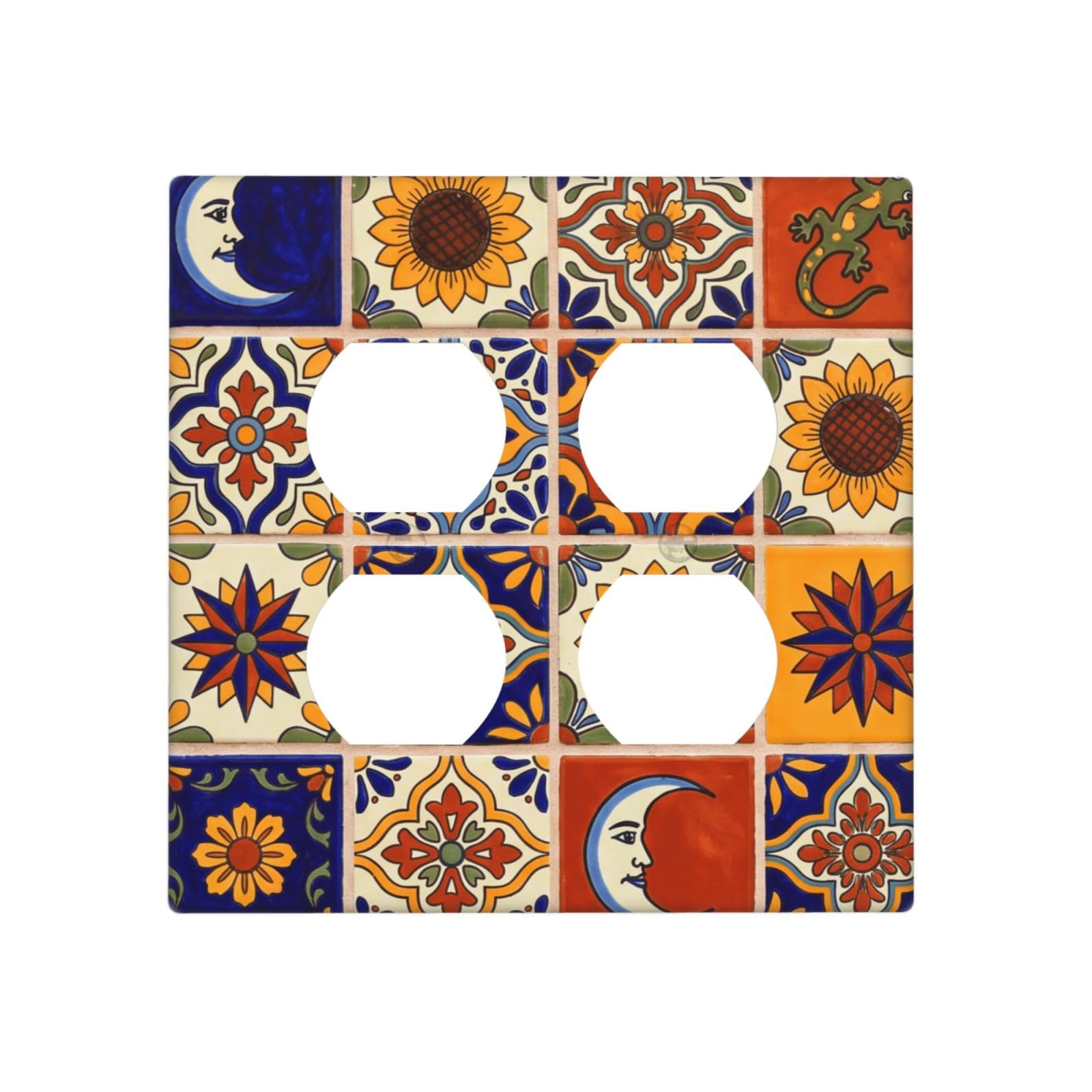 Dwbguo Talavera Tile Decorative Outlet Covers Colorful Mexican 2 Gang Light Switch Cover Plate Double Duplex Wall Plates For Electrical Outlets Switch Plate Covers For Kitchen Bathroom Home Decor