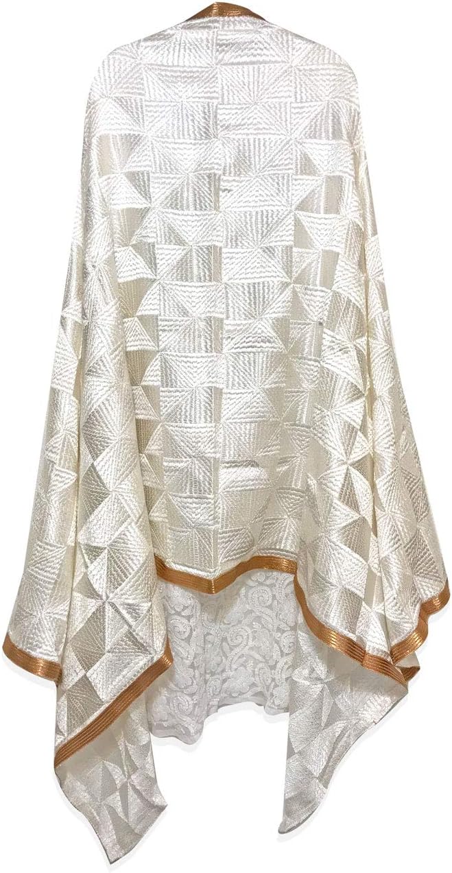 Indian Punjabi Orange Phulkari Dupatta for Women/Border/Shawl/Wrap (White)