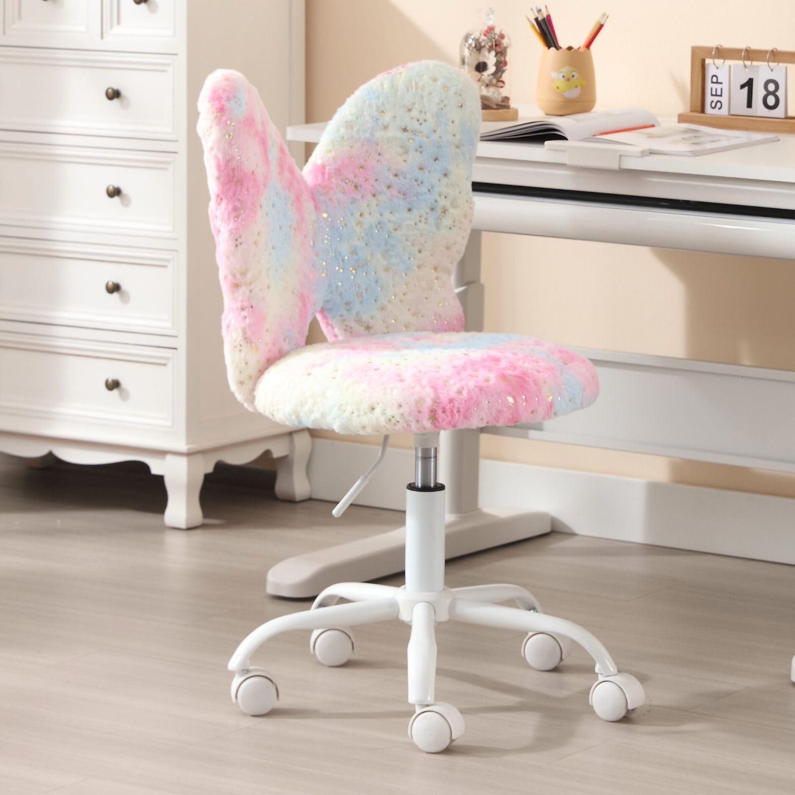Ya-Home Silla Infantil de Escritorio Silla Giratoria de Piel Sintética,Silla Estudio con Respaldo Único Silla de Habitación Regulable para Niños/Juvenil,Rosa