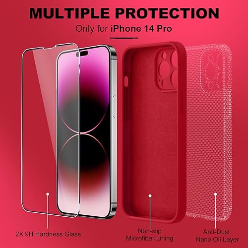 Miniatura 580 de BossKiss Funda compatible con iPhone 14 Pro, silicona mejorada [protección de cámara] [2 protectores de pantalla 9H], forro interior de microfibra