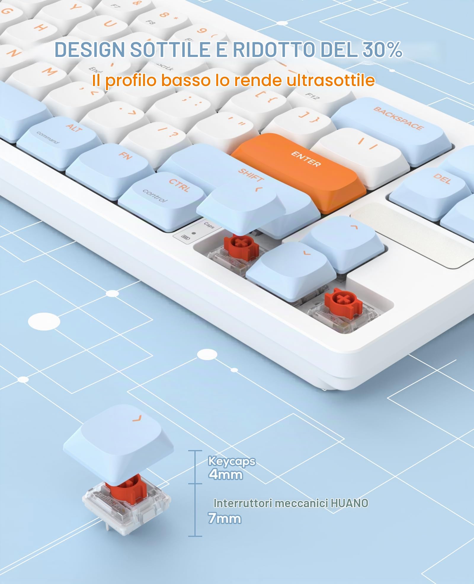 MAGIC-REFINER RKL680 Ultra Sottile Tastiera Meccanica Wireless, 2.4Ghz/Bluetooth, Apex Pro Mini 60% Tastiera Gaming, 68 Tasti Interruttore Lineare a Basso Profilo, per PC/Win/MAC/Tablet, QWERTY US