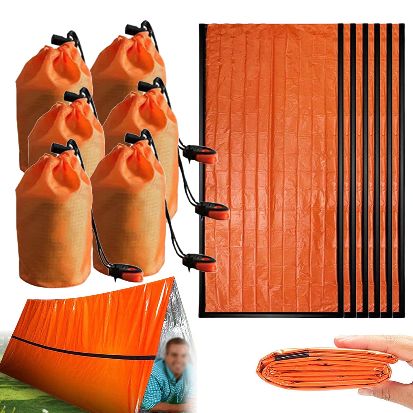 Notfall-Schlafsack, tragbar, Thermo-Bivy-Sack, wasserdicht, Überlebensschlafsack, Thermo-Bivy-Sack, Überlebensausrüstung für Camping, Wandern, Outdoor-Abenteuer