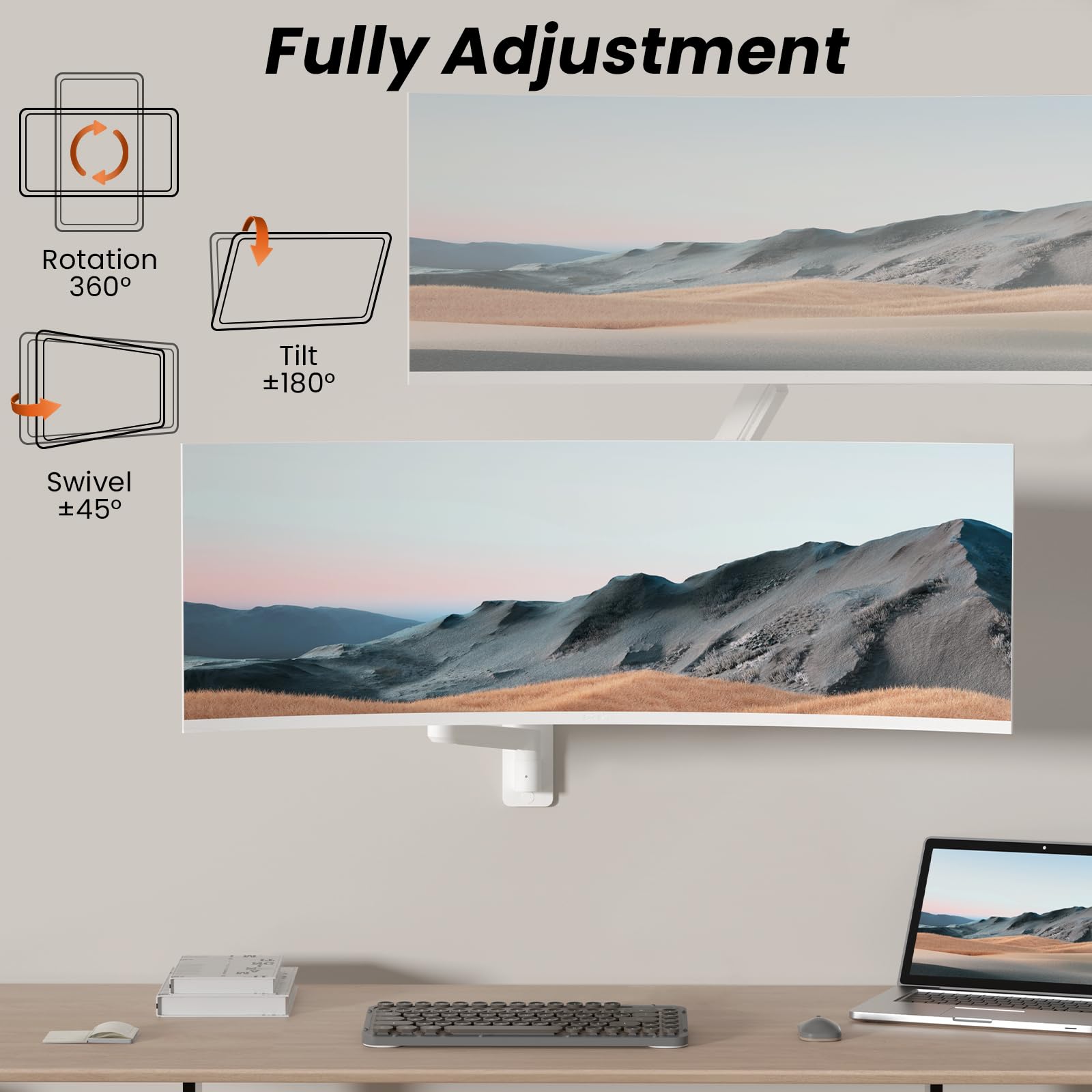 PUTORSEN Premio 17"-49" LED LCD Supporto Monitor Muro, Braccio Monitor Muro Singolo con Molla a Gas Ergonomico Regolabile in Altezza, Rotazione e Inclinabile, Max VESA 75/100/200 mm, Fino a 2-20kg