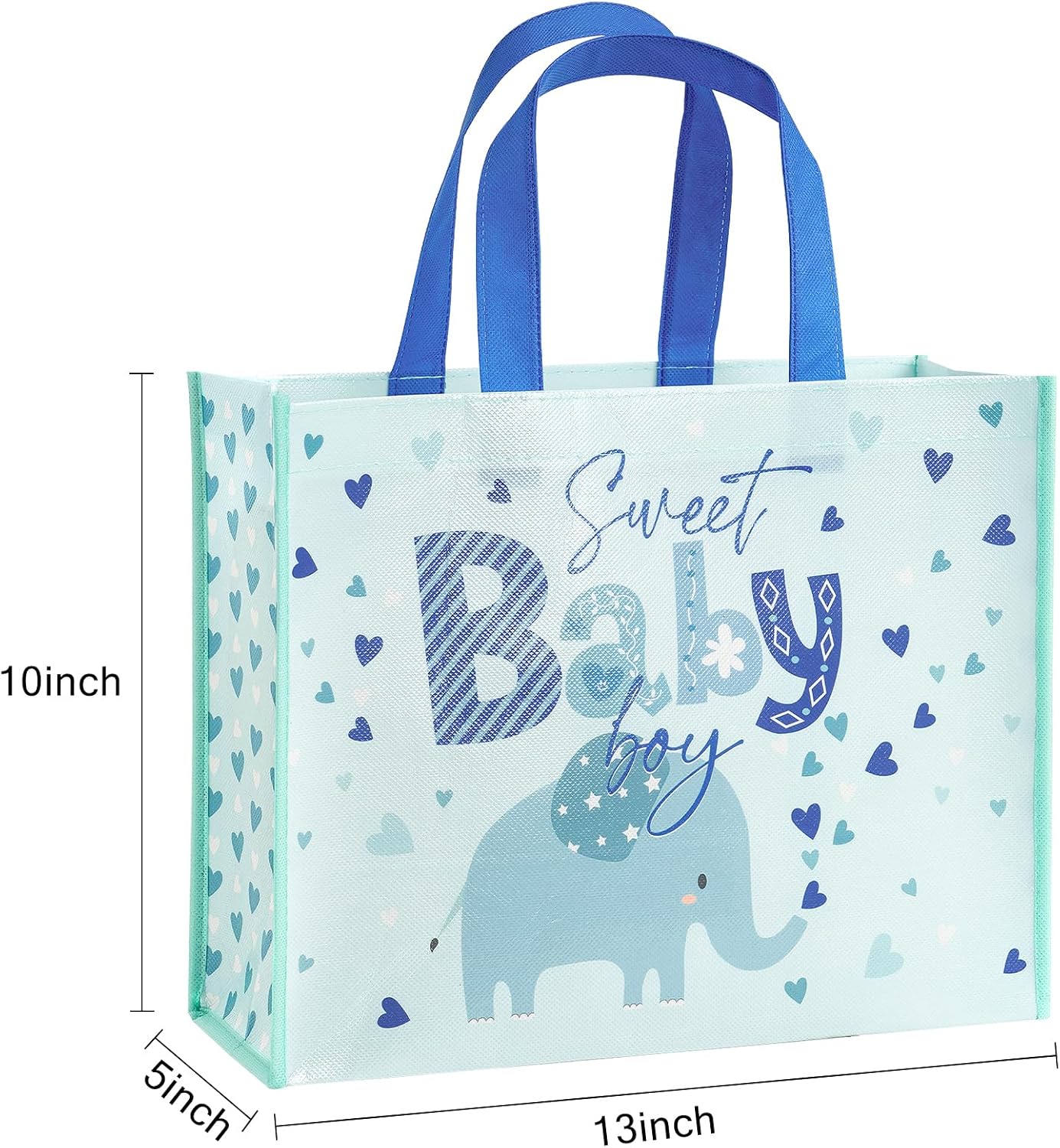 Loveinside 13" Large Baby Boy Reusable Gift Bag, Blue Elephant Design, Recycled Party Favor Gift Bag with Handles for Baby Shower, Newborn Boys, 13" x 5" x 10", 1 Pcs image 5