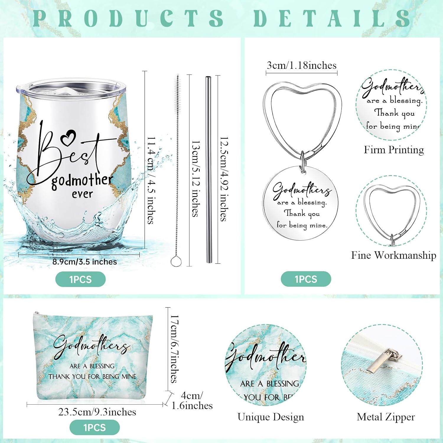 Didaey 5 Pcs Godmother Proposal Gift Set with Tumbler Bag,Green Marble image 2