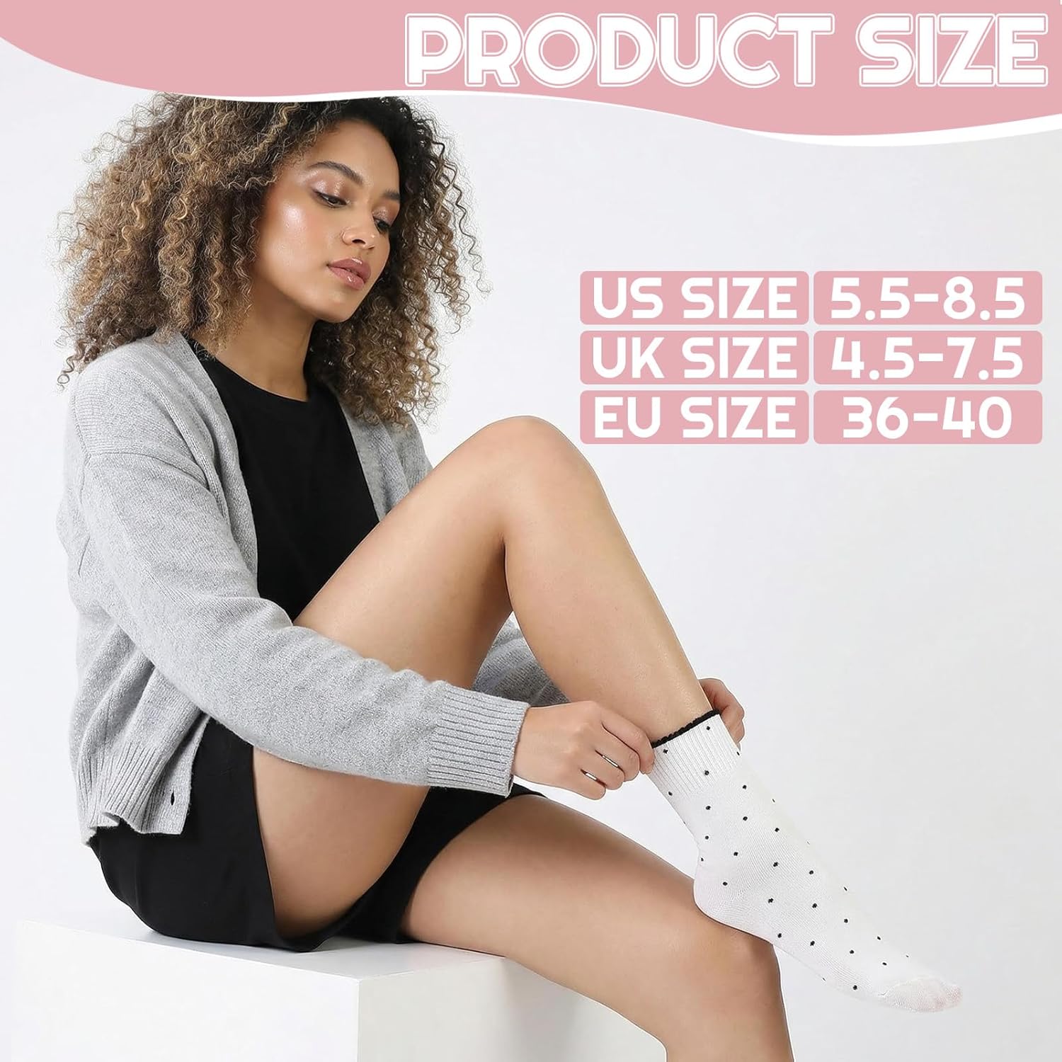 6 Pairs Women's Ruffle Crew Socks, Cute Polka Dot Frilly Mid-calf Sock Matching Dress Casual Breathable Cotton Frilly Trim Ankle Sock for Women Teen Girls - Image 7