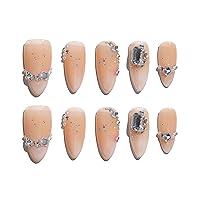 Vista 12 de Sun&Beam Nails Uñas a presión hechas a mano, medianas y largas, almendra, ovalada, azul, blanco, concha, punta falsa, diseño 3D, encantos lindos