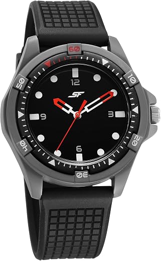 SF Sporty Quartz Analog Black Dial Black Polyurethane Strap Watch for Men - NT7930PP23W
