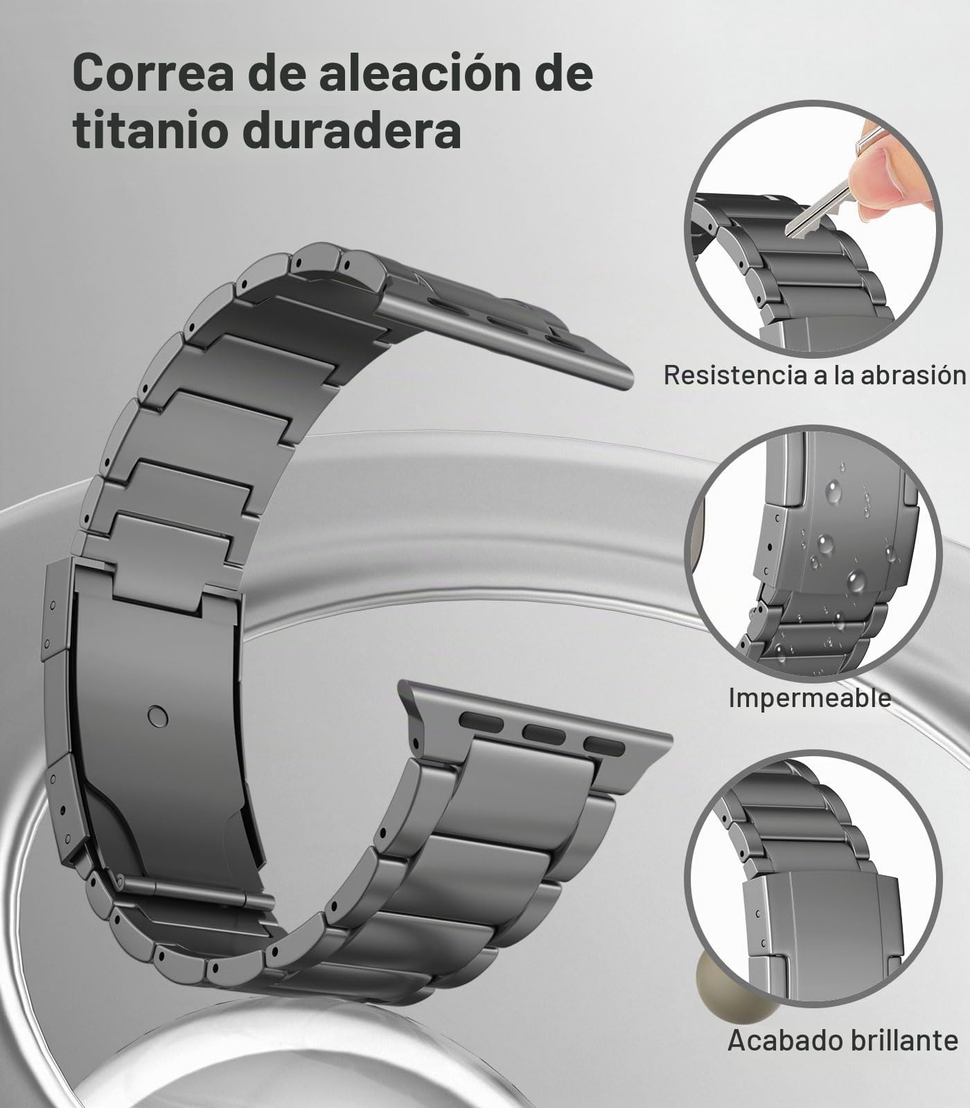 MoKo Correa de Titanio Compatible con Apple Watch Ultra 3/2/1 49mm 46mm 45mm 44mm 42mm para Hombre, Correa de Metal con Cierre de Doble Pulsador para iWatch SE3/SE2/SE Series 11 10 9 8 7 6 5 4 3 2 1