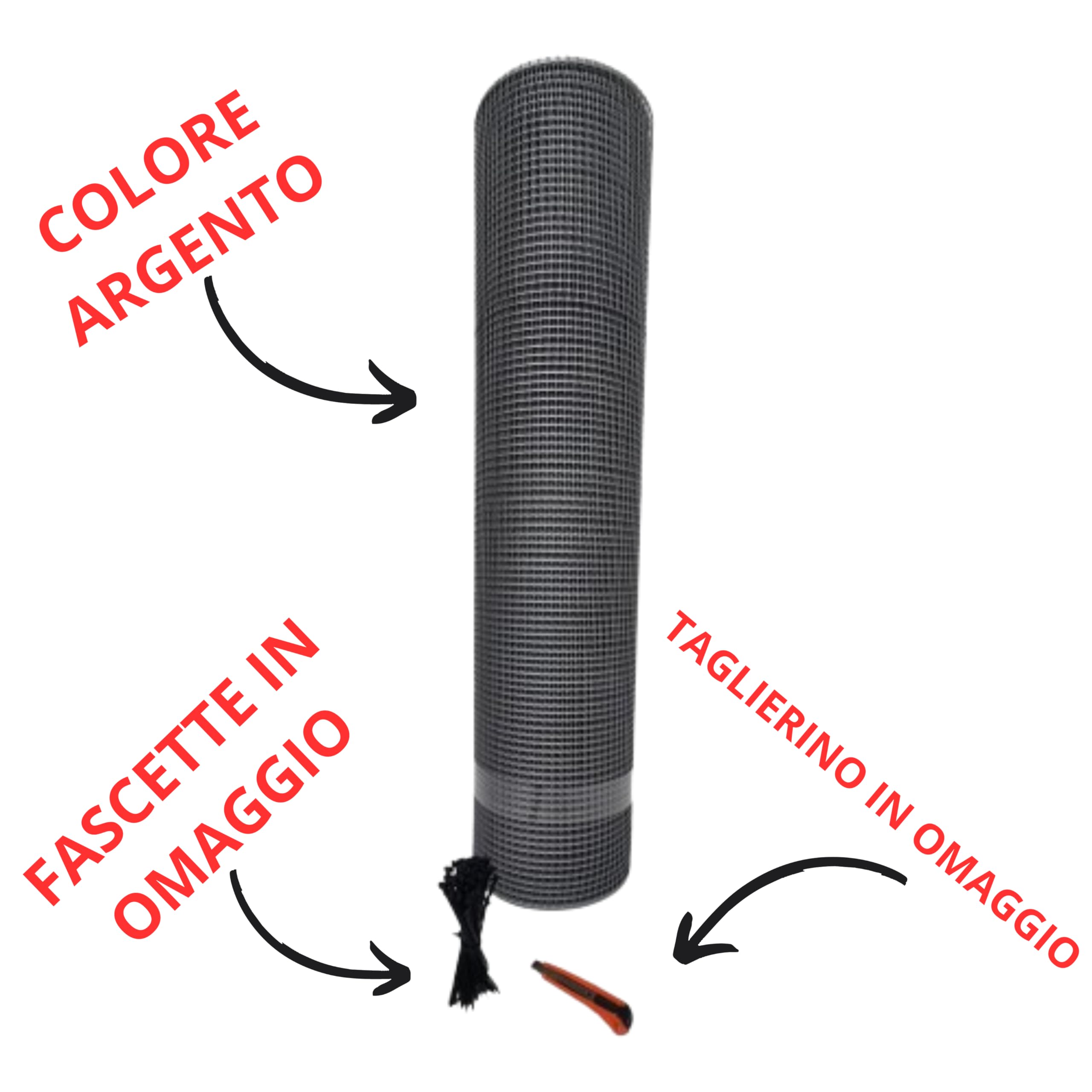 Pinto FERRAMENTA Rete Balcone Protettiva in Plastica per Ringhiera Cancelli e Recinzione Decorativa per Giardino Anticaduta Protezione Bambini e Animali Fascette E Cutter Omaggio (h1x10mt, Argento)