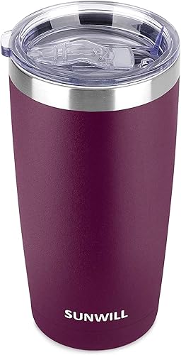 SUNWILL Vaso de 20 onzas con tapa, acero inoxidable aislado al vacío de doble pared, vaso de viaje de doble pared, duradero, taza de café aislada,