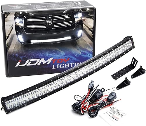Miniatura 1 de iJDMTOY 40 - 42 pulgadas 240W alta potencia, barra de luces LED doble hilera curva con soporte de montaje de paragolpes inferior y kit de cableado
