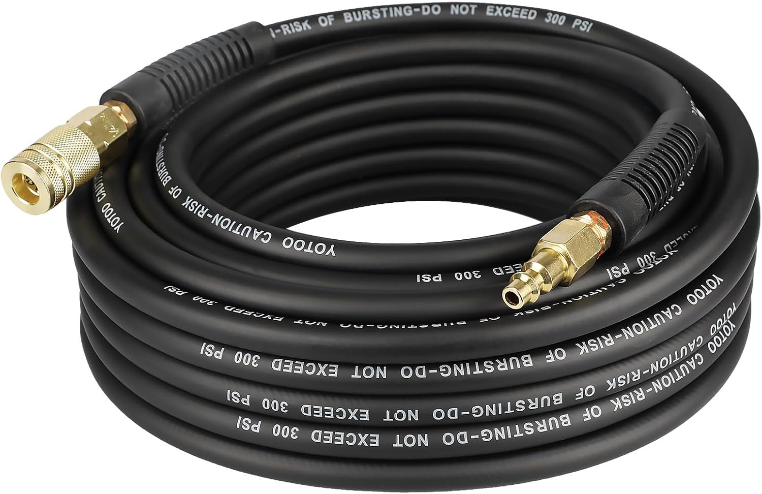 YOTOO Hybrid Air Hose, 1/4-Inch by 50-Feet 300 PSI Heavy Duty Air Compressor Hose, Lightweight, Kink Resistant, All-Weather Flexibility with 1/4" Industrial Air Fittings and Bend Restrictors, Black