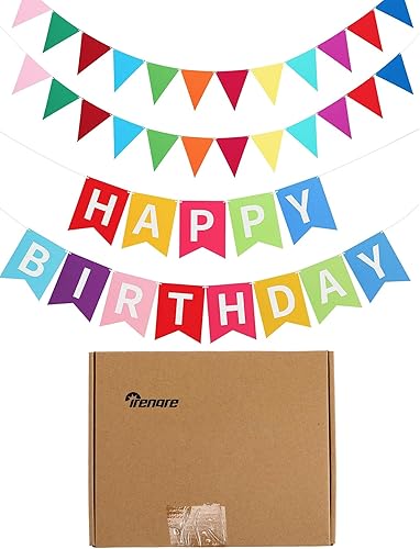 Miniatura 8 de Banner de feliz cumpleaños colorido guirnalda de banderines de feliz cumpleaños, 2 pancartas de tela de fieltro, decoraciones de fiesta de feliz