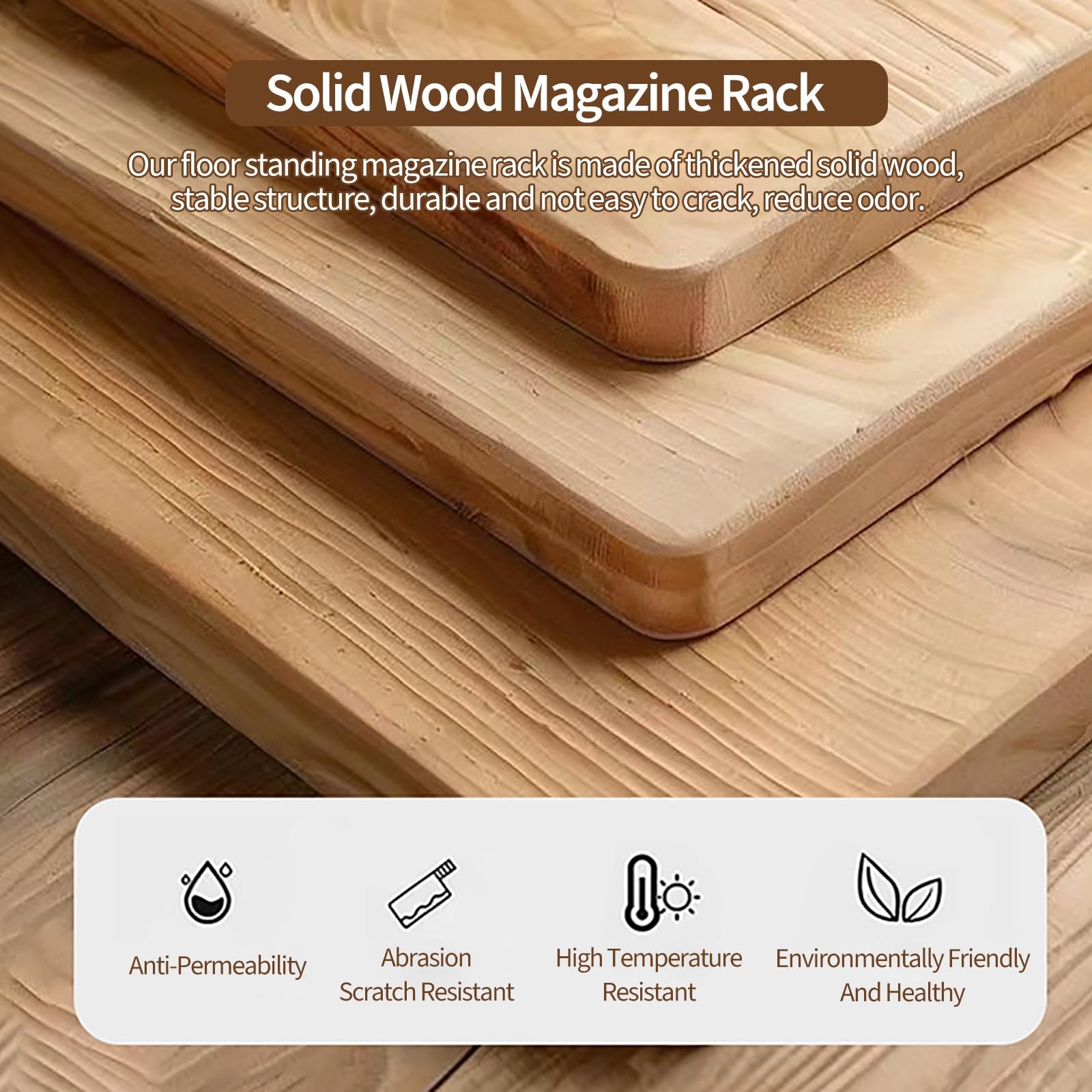 Porte-revues en bois au sol avec cuir PU - Porte-journaux et magazines pour enfants de grande capacité - Porte-brochures de magazines de littérature sur pied - Rangement de bandes dessinées, jouets