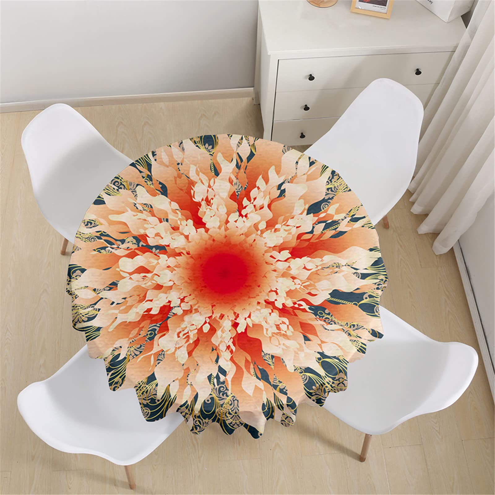 Highdi Nappe Ronde Anti Tache Impermeable, Imprimé Mandala Nappe De Table De Décoration Pour Cuisine Picnic Party Table Protection Tables Pour Restaurants (Glace Bleue,Diamètre 110cm