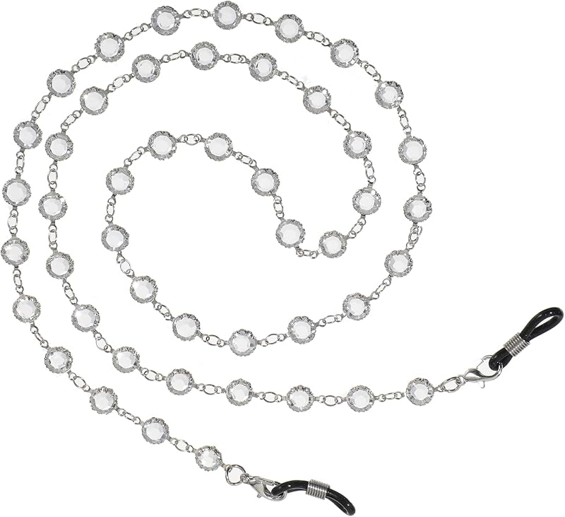 Glasses Chain for Women, Eyeglass Chain, Sliver Crystal Beaded Glasses Chains for Girls, Eyeglass Beads Chains Eye Glass Holders Around Neck Eyeglasses for Women Strap Reading Lanyard