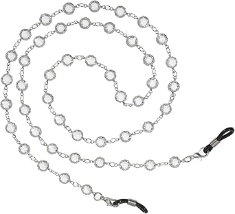 SynHHergyx Glasses Chain for Women, Eyeglass Chain, Sliver Crystal Beaded Glasses Chains for Girls, Eyeglass Beads Chains Eye Glass Holders Around Neck Eyeglasses for Women Strap Reading Lanyard