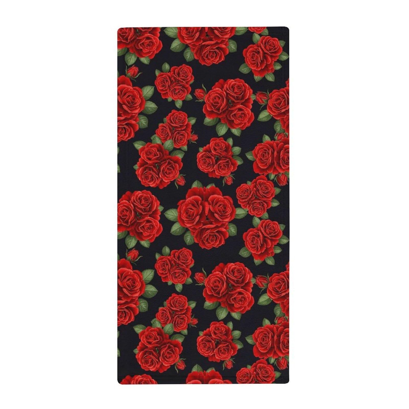 Anceky Soft Microfiber Hand Towels, Red Rose Decorative Bath Towels for Hotels, Spa & Kitchen Drying Needs