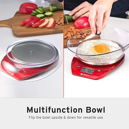 Miniatura 6 de Etekcity Báscula de cocina de alimentos, peso digital gramos y onzas para cocinar, hornear, preparar comidas y dieta, 11 lb5 kg, color rojo