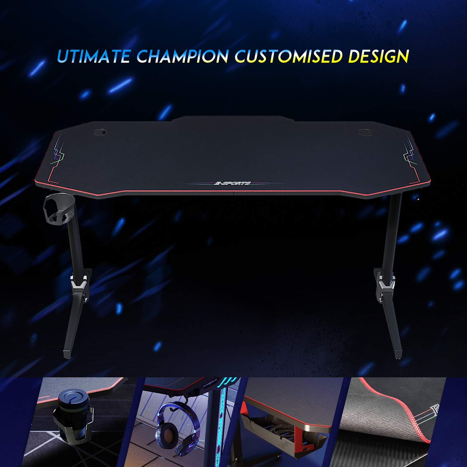 ELEGANT Gaming Desks for pc with Lights 140x60cm Office PC Computer