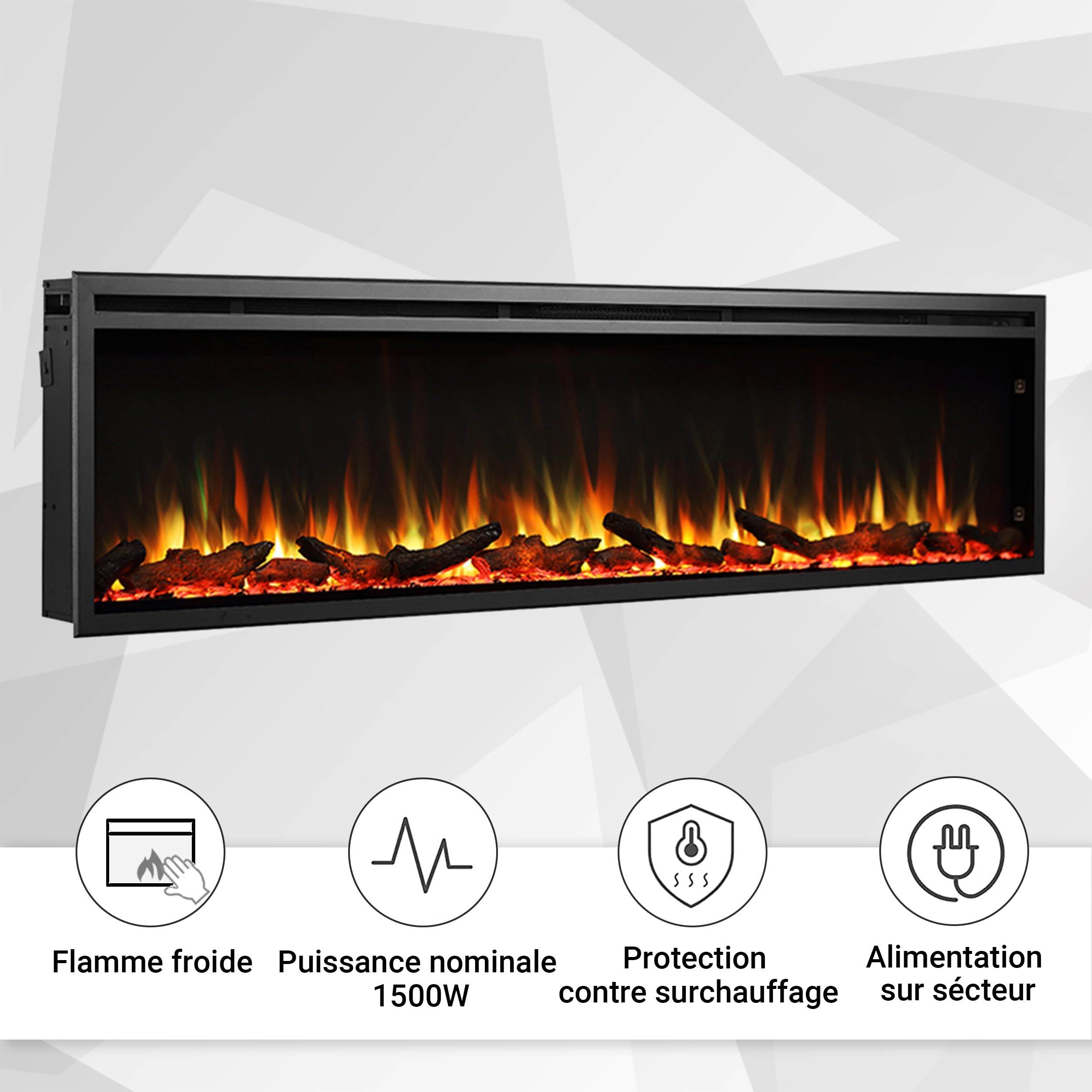 BALDERIA Atalanta 72 - Cheminee Electrique Effet Flamme LED, encastrable, WiFi