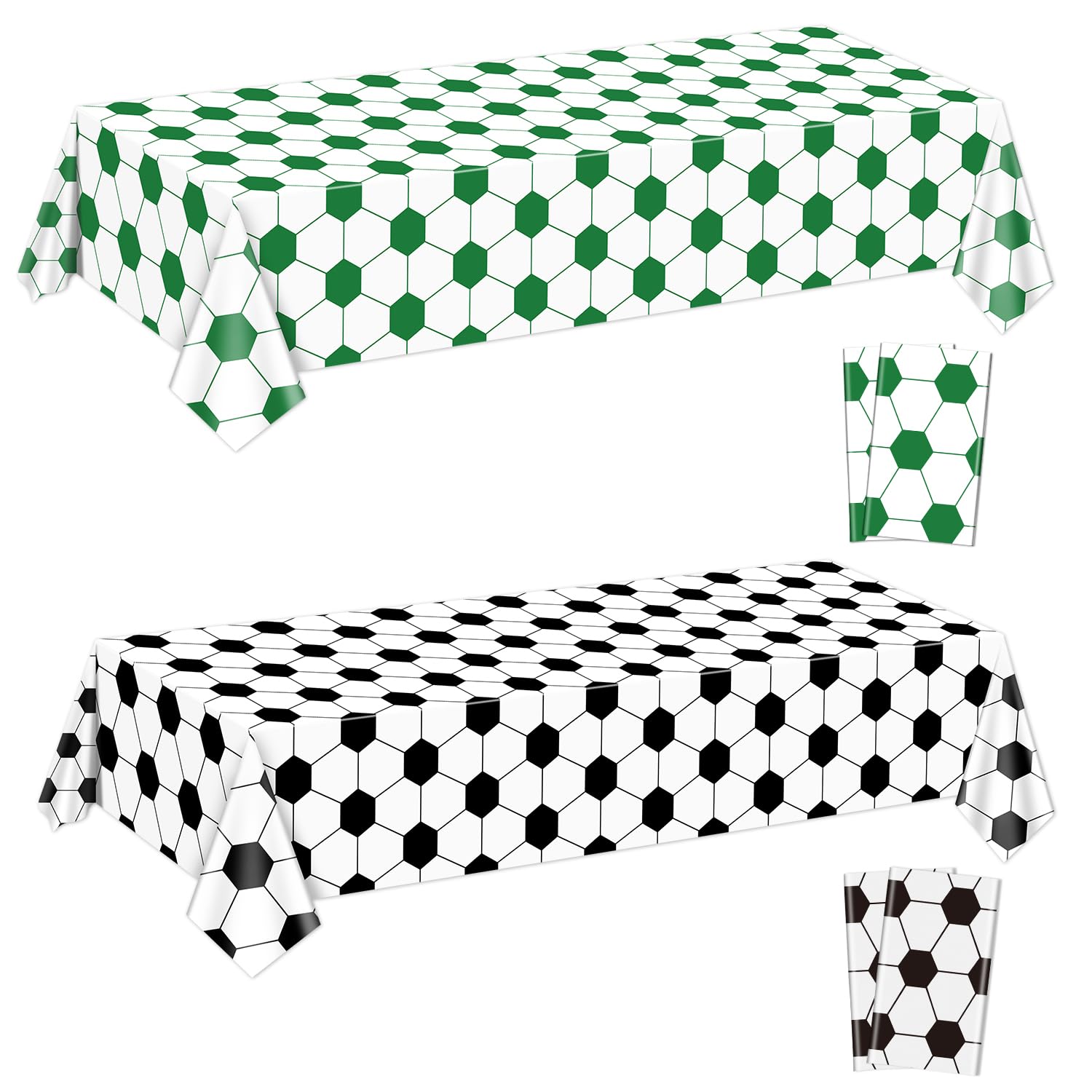 4Pcs Football Tablecloths - Green Pattern Party Table Cover, Rectangular Black for Kids Theme Fan Sports Event Birthday Party Supplies, 130 x 220cm — image 1