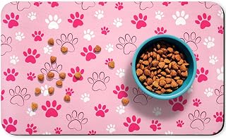 Zoeeya Absorbent Dog Food Mat Pink 12x20 Inch - Non-Slip Pet Feeding Placemat for Water Bowls, Cats & Dogs