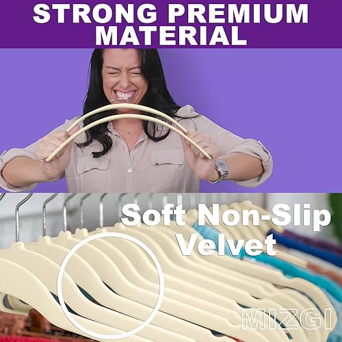 Miniatura 2 de MIZGI - Ganchos de terciopelo prémium (paquete de 50 unidades), de alta resistencia, antideslizantes, color blanco con garfio cromado ganchos para