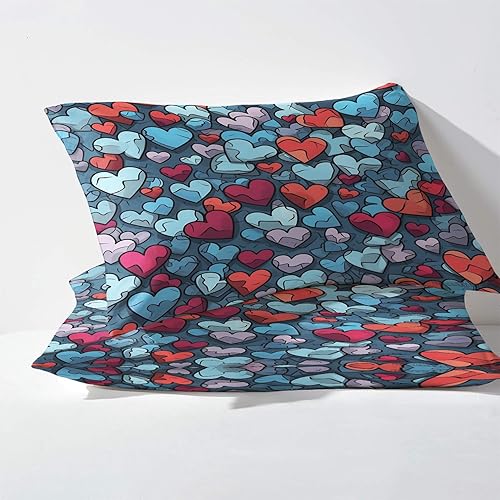 Miniatura 3 de Juego de sábanas con diseño de corazón de tamaño matrimonial, sábanas coloridas y fundas de almohada, 4 piezas, sábana bajera ajustable de