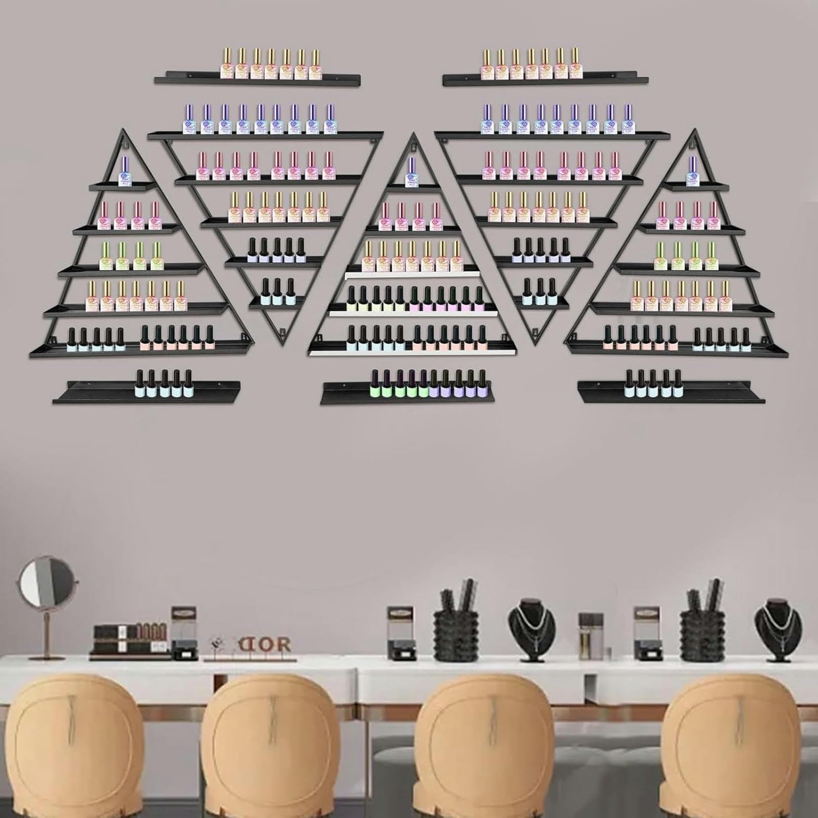 Estantes triangulares para esmaltes de uñas en pared juego de 10 organizadores para cosméticos