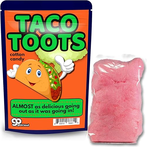 Gears Out Taco Toots Cotton Candy - Divertido regalo de tacos para niños y adultos, rosa, fabricado en Estados Unidos