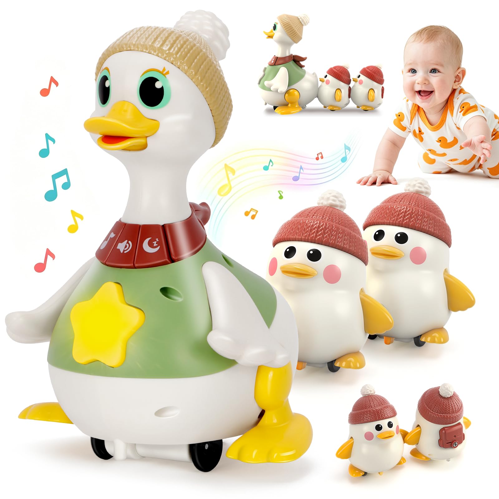 Yerloa Duck Toy for 1 Year Old, Dancing Musical Duck with Light and Sound, Crawling Moving Walking Singing Baby Toy 6-12-18 Month Girls Boys