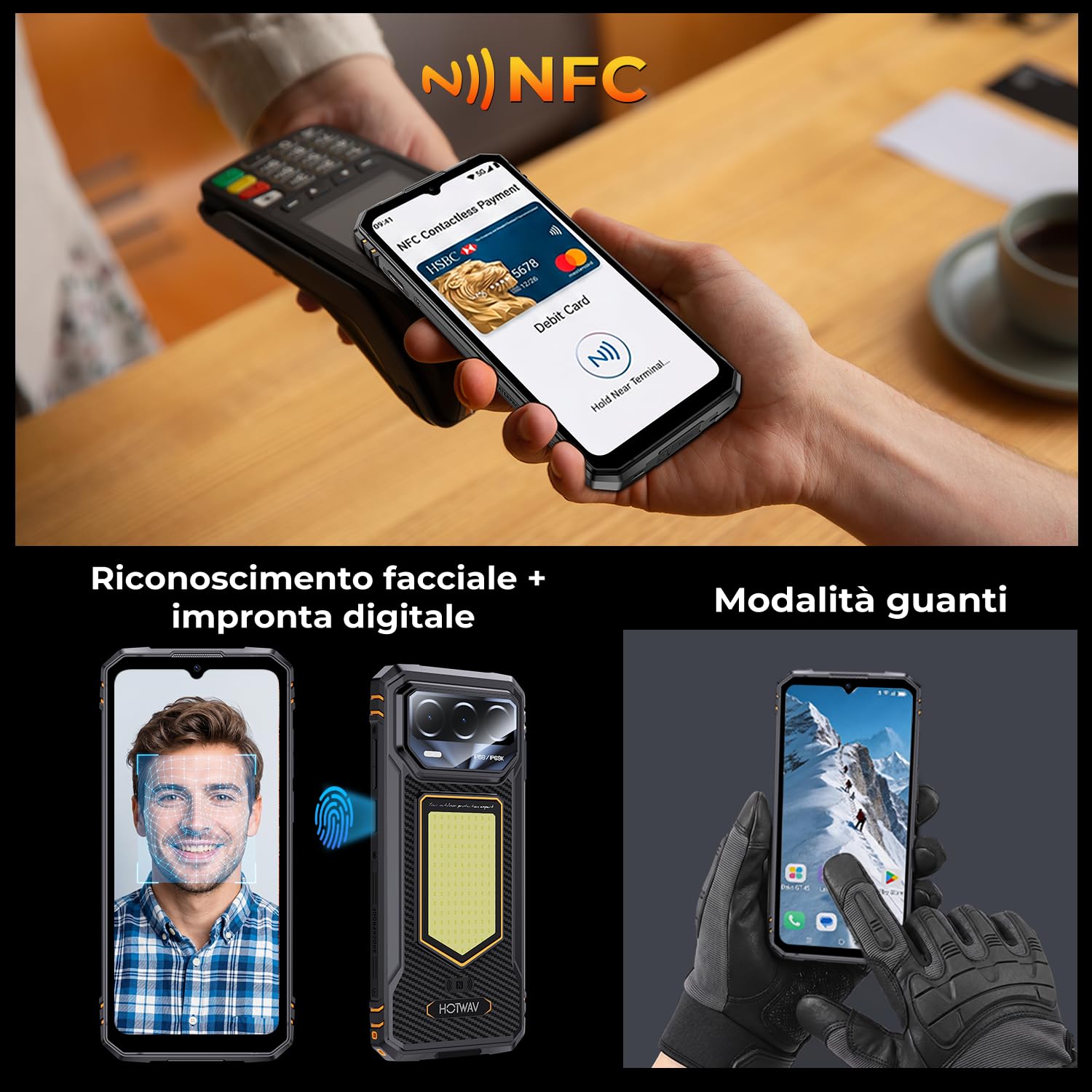 HOTWAV T8 Rugged Smartphone Android 16 Telefono Indistruttibile | 12GB+64GB/2TB TF Cellulare Robusto, 6200mAh 6.75" HD+ 5MP+20MP, Gemini AI, NFC/Face ID/OTG/GPS/Dual SIM 4G