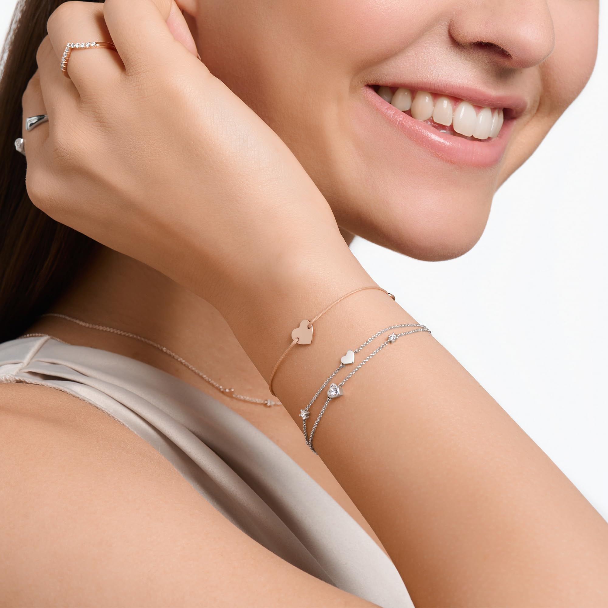 THOMAS SABO Armband mit Herzen und weiße Steine silber 925 Sterlingsilber