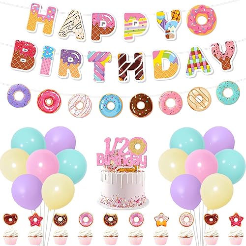 Donut 1/2 Birthday Decorations, Rainbow Donut Half Birthday Banner Garland 1/2 W
