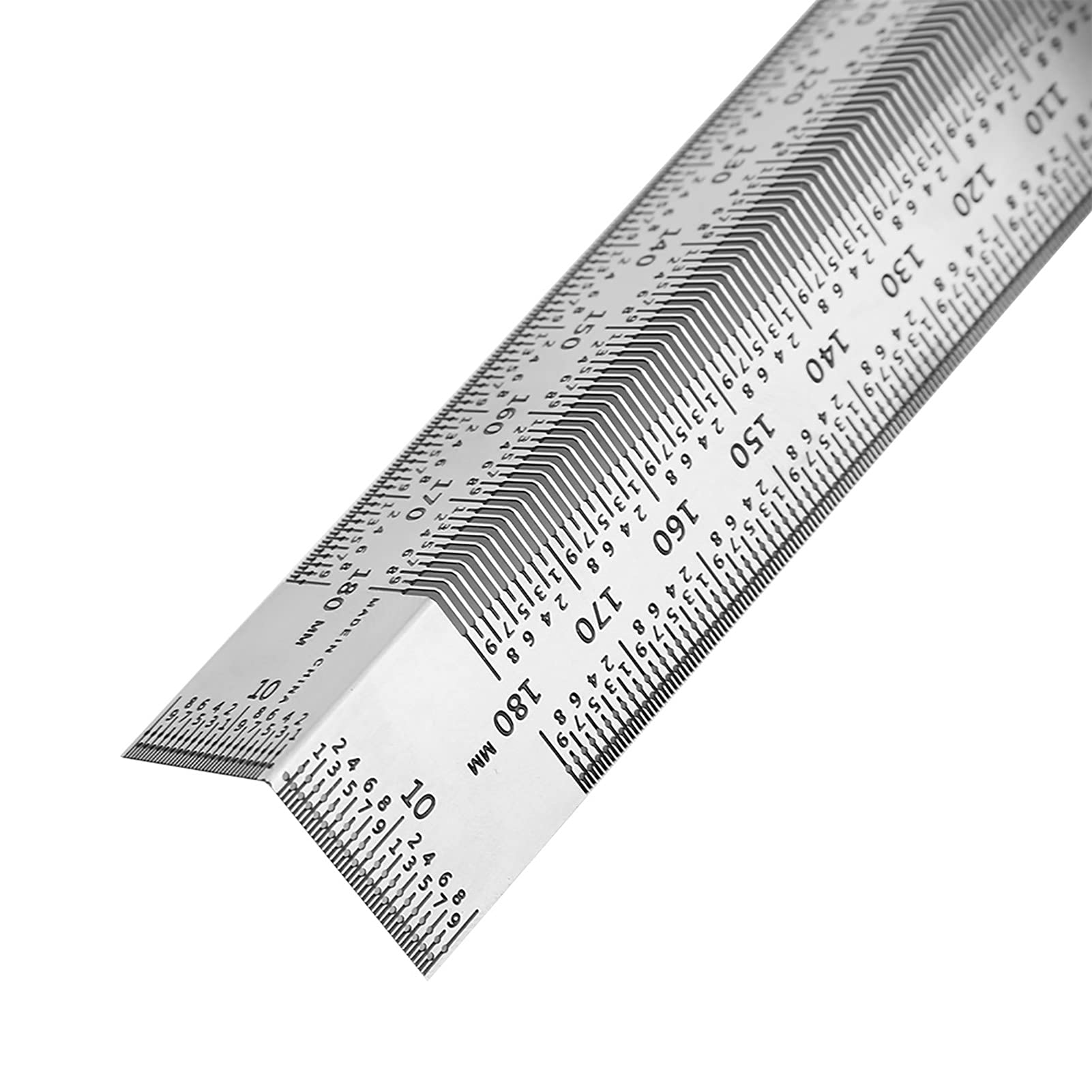 regla, Regla de ángulo trazado carpintería acero aleación 180 mm, escala fina transparente con precisión 0,25