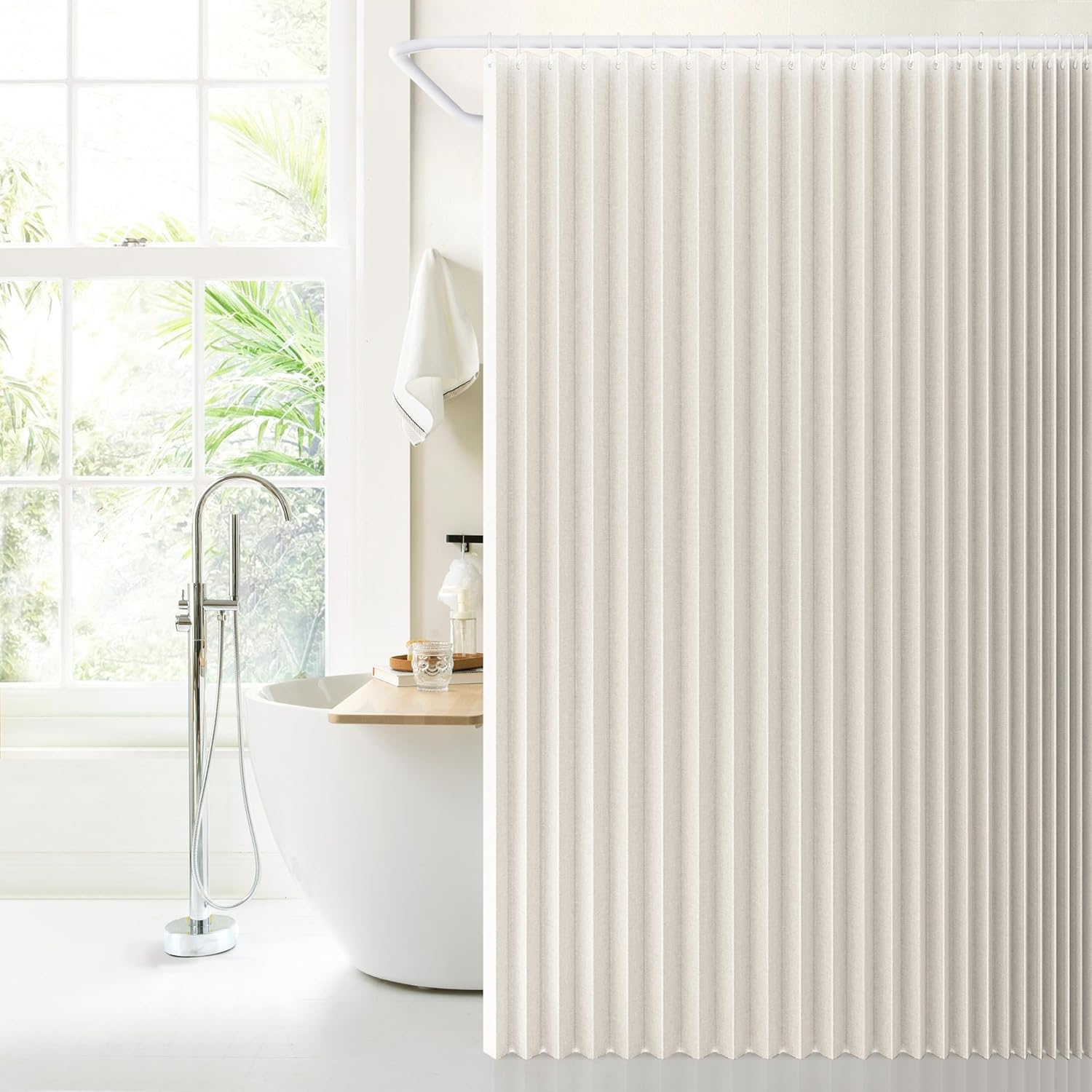 DSSHENGDS Custom wide large linen waterproof ，mould weights shower curtains，Suitable for bedroom, living room, bathroom partitions-White- 180x200cm