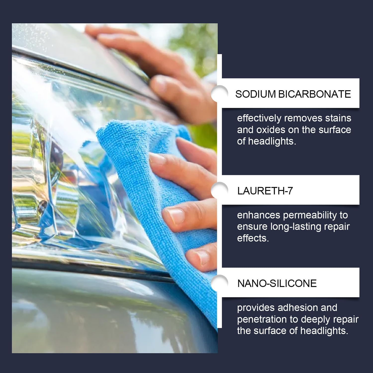Headlight Refurbishment Kit,Car Headlights Restoration Kit,Repair with Scratch Removal,Remove Oxidation, Durable, Long-Lasting Protection for Headlights (2PC)