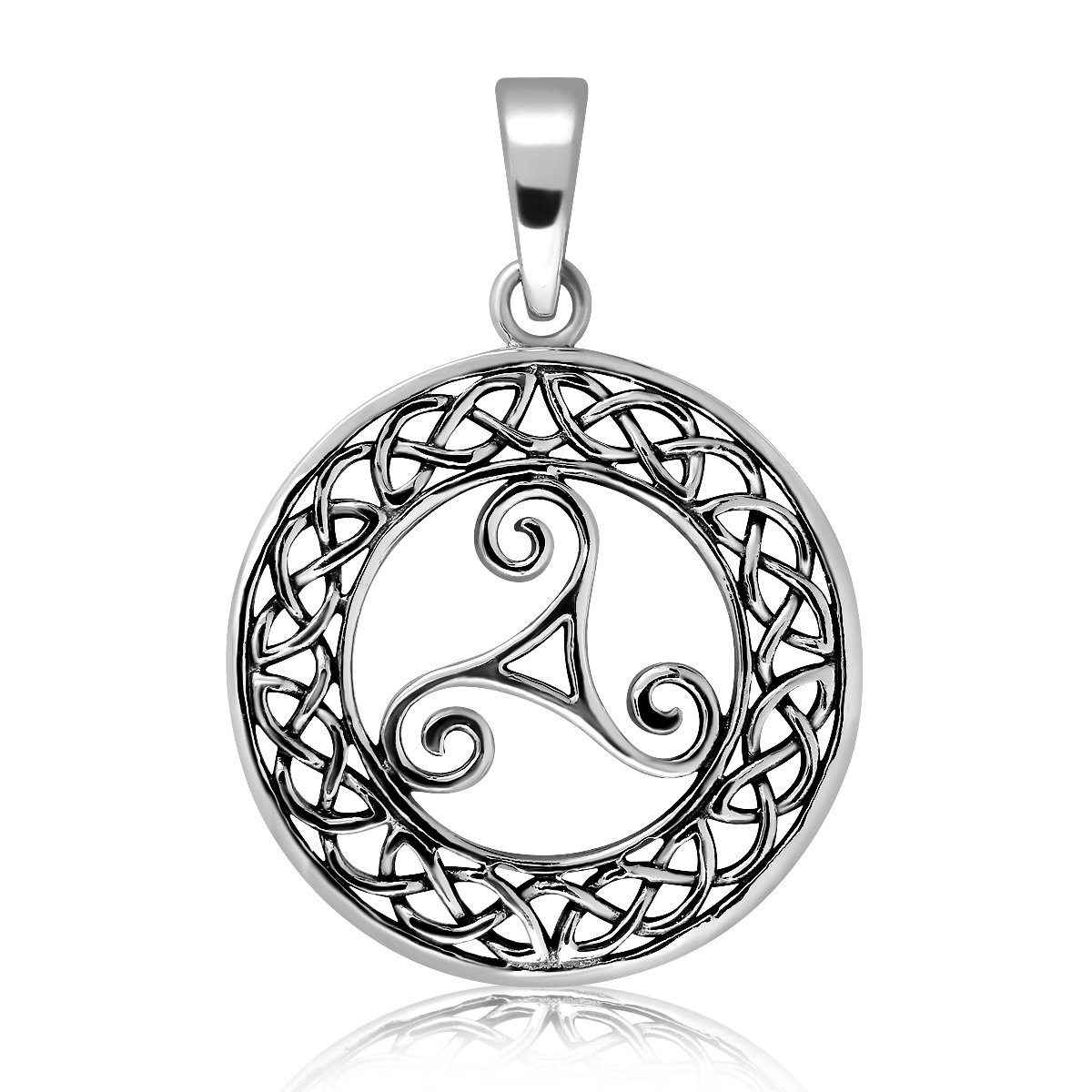 Sterling Silver 925 Celtic Trinity Triquetra Knot Triskelion Triskele Triple Spiral Viking Symbol Pendant