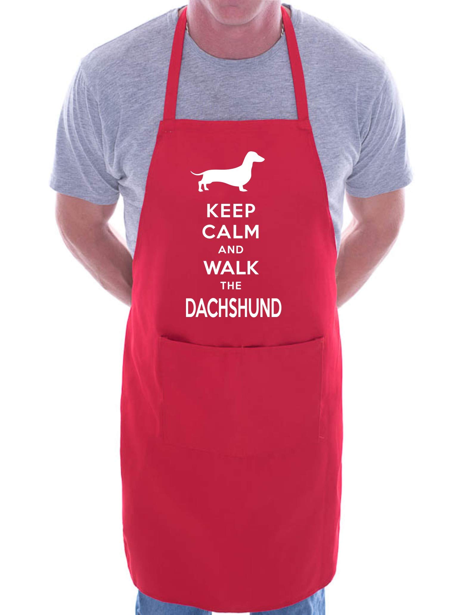 Print4u Women's Red Keep Calm & Walk The Dachshund Apron Cooking Novelty Bbq Gag Gift Present For Dog Lover Mens