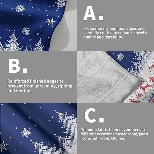 Miniatura 5 de Giwawa Toalla de mano con árbol de Navidad y ciervo, juego de 2 toallas de baño de alce de invierno, color rojo y azul, decoración de toalla de