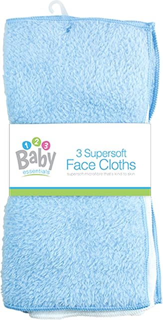 New 3 Pack Super Soft Baby FACE Hand Cloths Bath Flannel Wash Towel Wipe Feeding (Blue & White)
