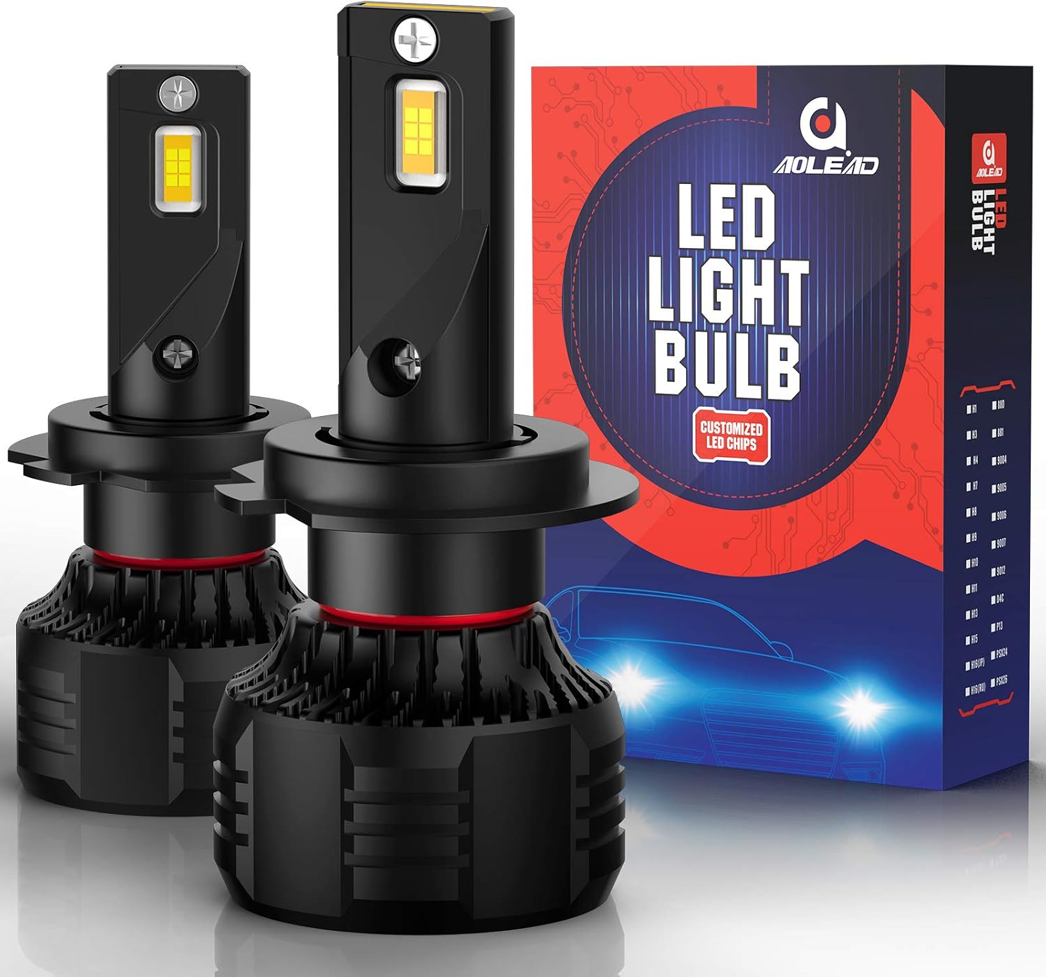 AOLEAD H7 LED Headlight Bulbs, 110W 20000 Lumens Super Bright 6000K White Conversion Kit Adjustable Beam