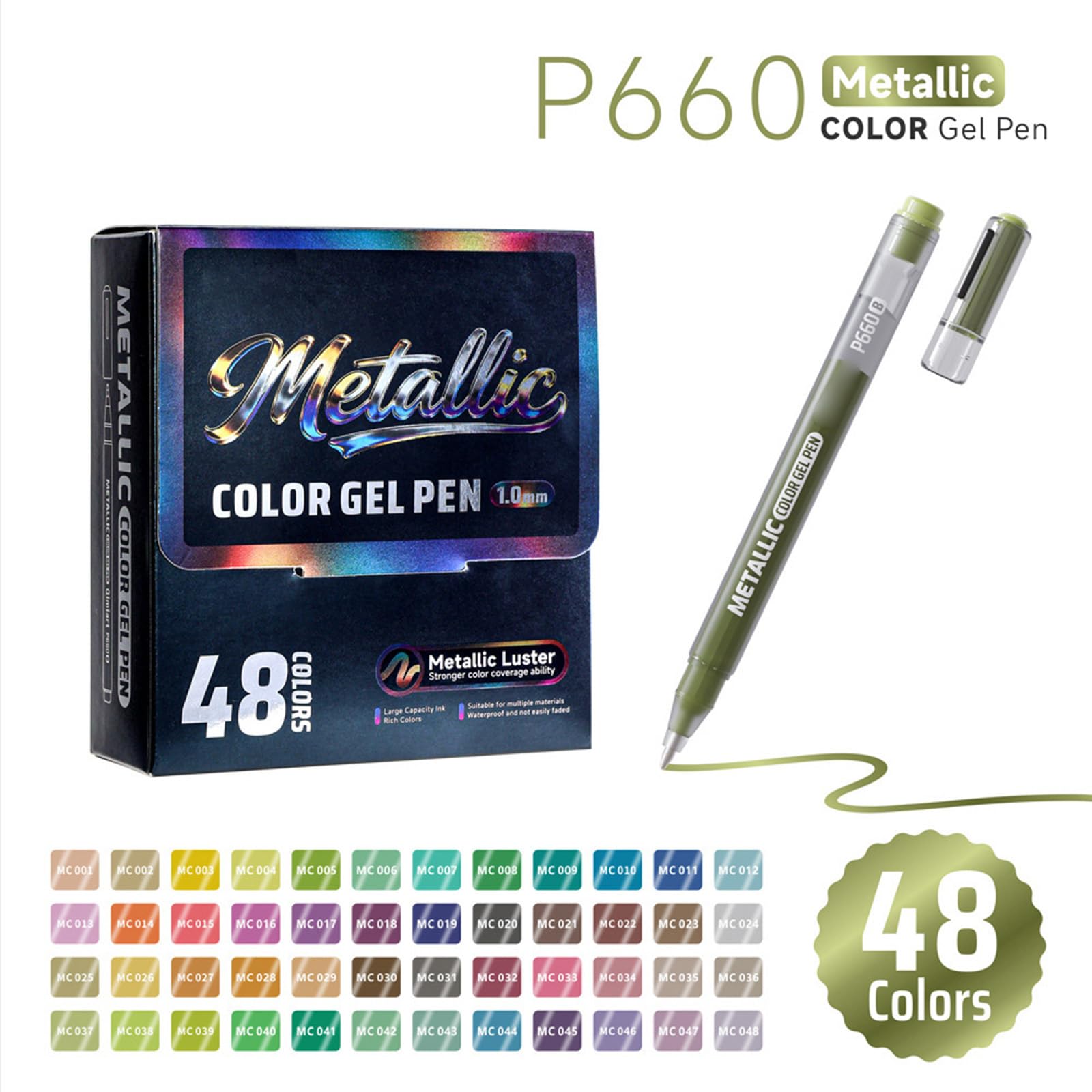 Set di 48 penne gel acriliche colorate metallizzate per scrapbooking, diari, schizzi, illustrazioni artistiche e prendere appunti, set di pennarelli ad acquerello